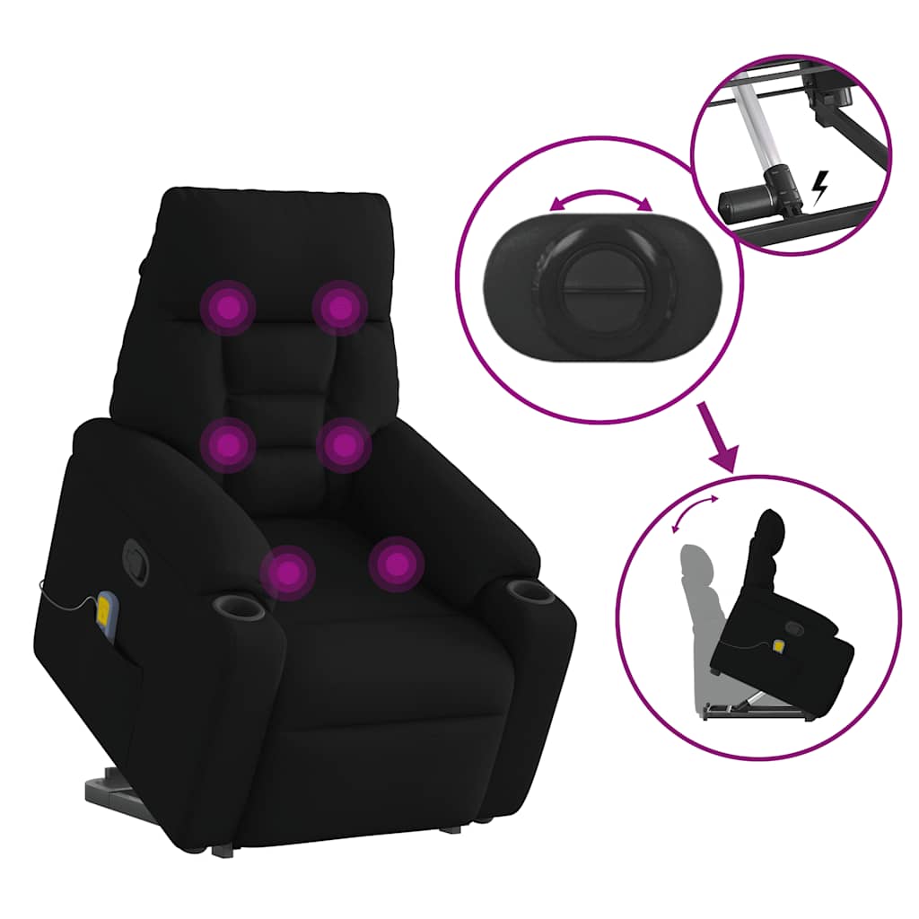 Zvedací Masážní Polohovací Křeslo Černé Textil