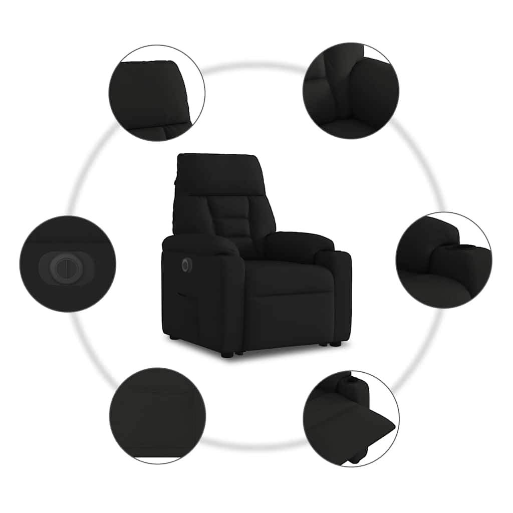 Elektrické Zvedací Polohovací Křeslo Černé Textil