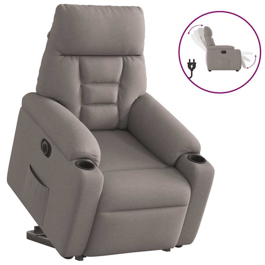 Elektrické Zvedací Polohovací Křeslo Taupe Textil