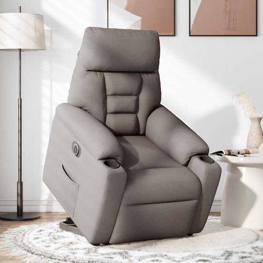 Elektrické Zvedací Polohovací Křeslo Taupe Textil