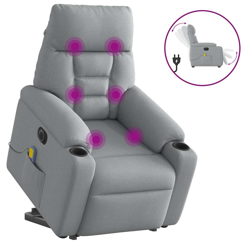 Elektrické Zvedací Masážní Polohovací Křeslo Světle Šedé Textil