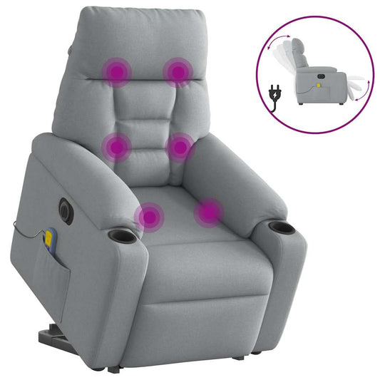 Elektrické Zvedací Masážní Polohovací Křeslo Světle Šedé Textil