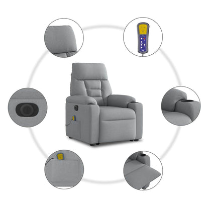 Elektrické Zvedací Masážní Polohovací Křeslo Světle Šedé Textil