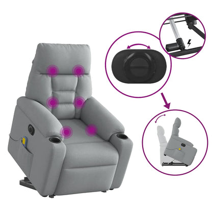 Elektrické Zvedací Masážní Polohovací Křeslo Světle Šedé Textil