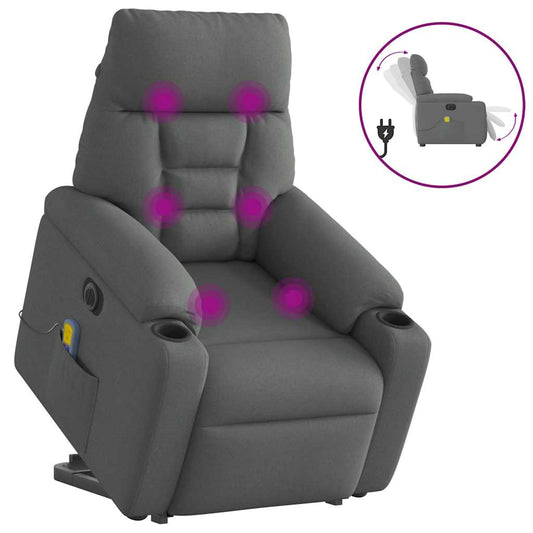 Elektrické Zvedací Masážní Polohovací Křeslo Tmavě Šedé Textil