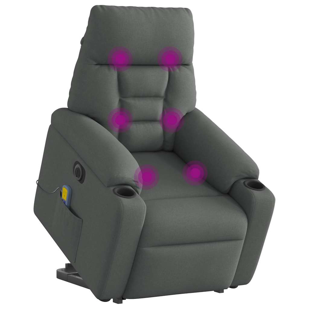 Elektrické Zvedací Masážní Polohovací Křeslo Tmavě Šedé Textil