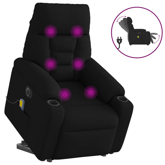 Elektrické Zvedací Masážní Polohovací Křeslo Černé Textil