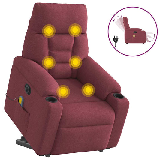 Elektrické Zvedací Masážní Polohovací Křeslo Vínové Textil