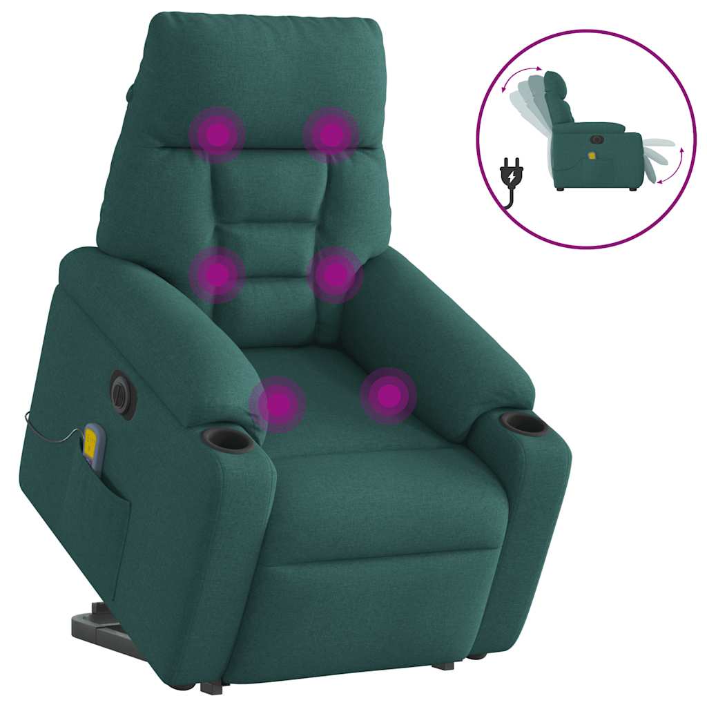 Elektrické Zvedací Masážní Polohovací Křeslo Zelené Textil