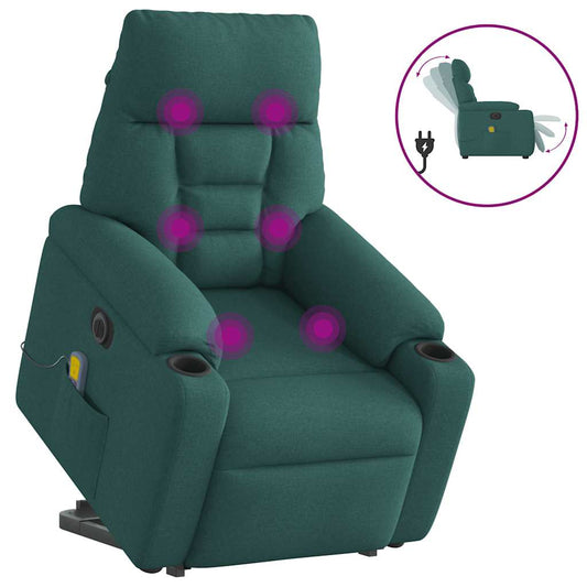 Elektrické Zvedací Masážní Polohovací Křeslo Zelené Textil