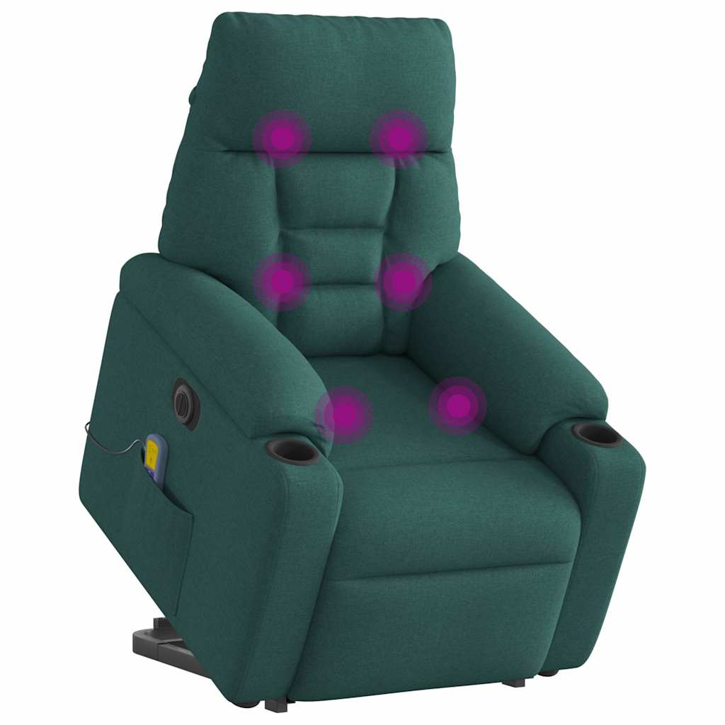 Elektrické Zvedací Masážní Polohovací Křeslo Zelené Textil