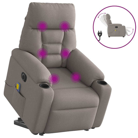 Elektrické Zvedací Masážní Polohovací Křeslo Taupe Textil