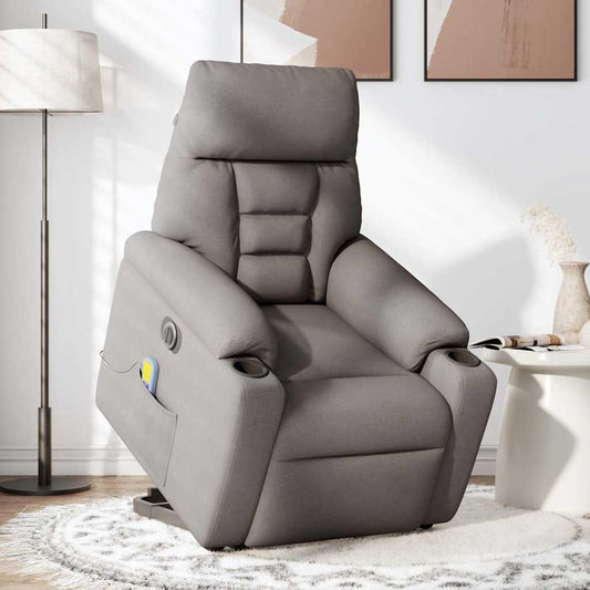Elektrické Zvedací Masážní Polohovací Křeslo Taupe Textil