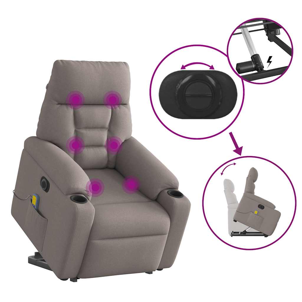 Elektrické Zvedací Masážní Polohovací Křeslo Taupe Textil
