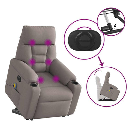 Elektrické Zvedací Masážní Polohovací Křeslo Taupe Textil