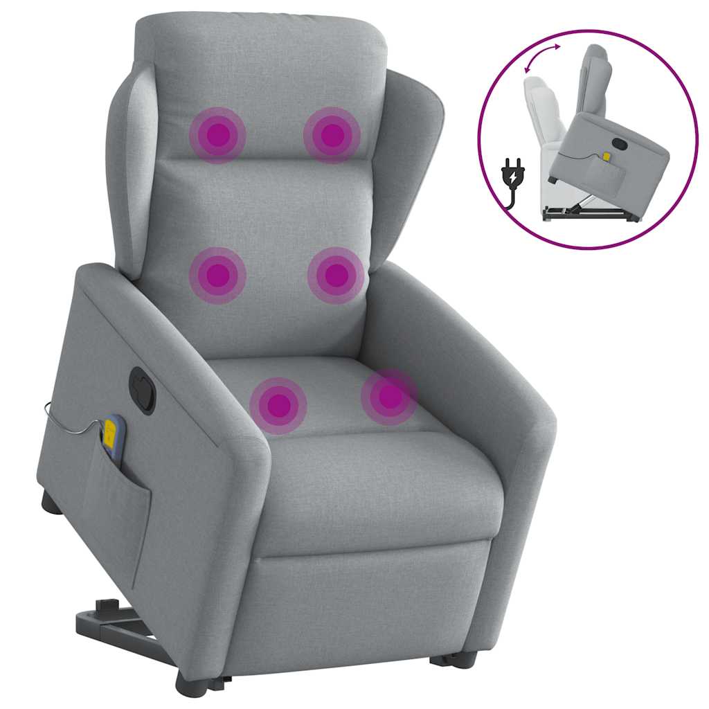 Elektrické Zvedací Masážní Polohovací Křeslo Světle Šedé Textil Světle Šedá