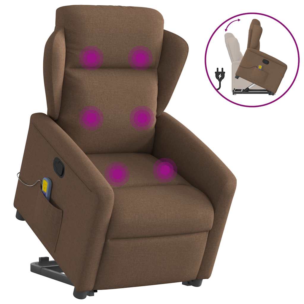 Elektrické Zvedací Masážní Polohovací Křeslo Hnědé Textil Hnědá