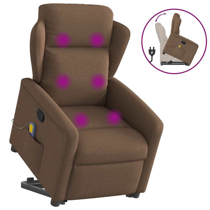 Elektrické Zvedací Masážní Polohovací Křeslo Hnědé Textil Hnědá