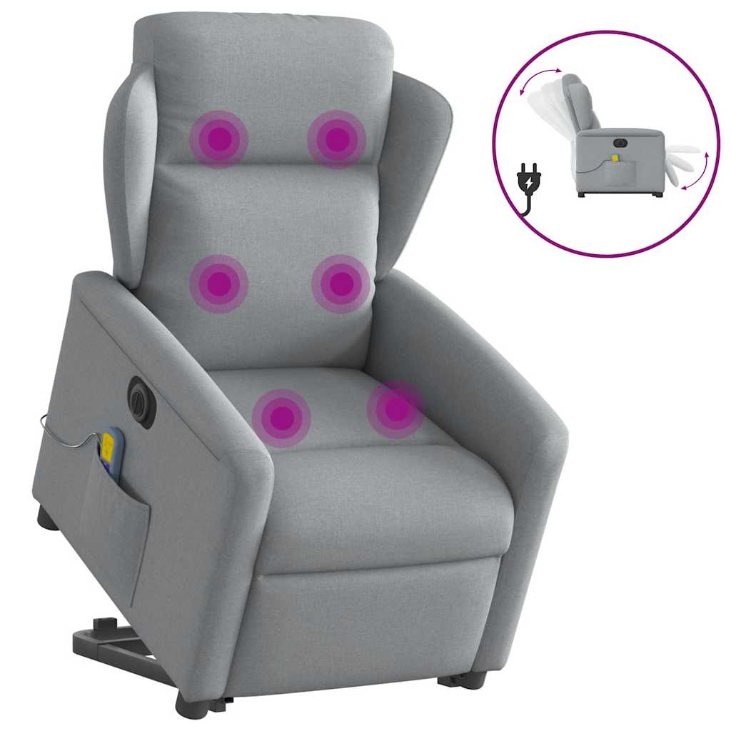 Elektrické Zvedací Masážní Polohovací Křeslo Světle Šedé Textil Světle Šedá
