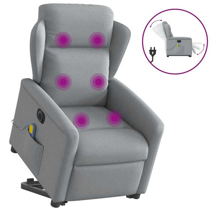 Elektrické Zvedací Masážní Polohovací Křeslo Světle Šedé Textil Světle Šedá