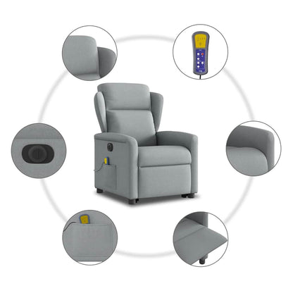Elektrické Zvedací Masážní Polohovací Křeslo Světle Šedé Textil Světle Šedá