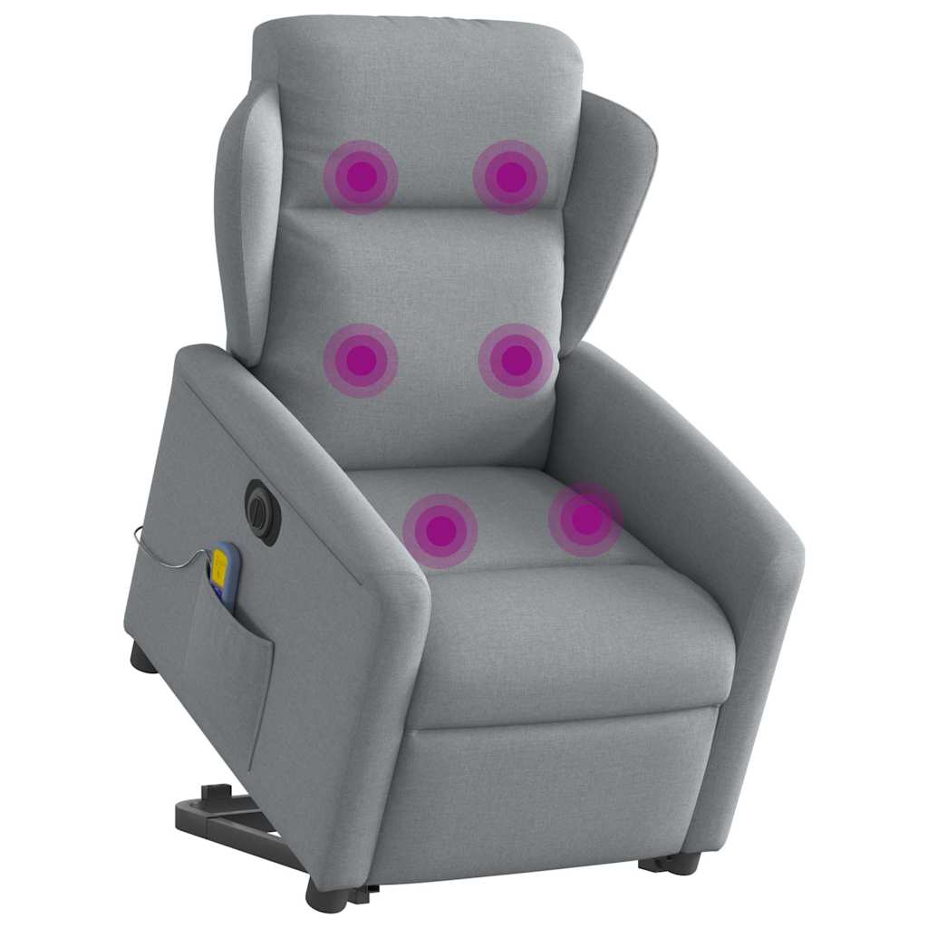 Elektrické Zvedací Masážní Polohovací Křeslo Světle Šedé Textil Světle Šedá