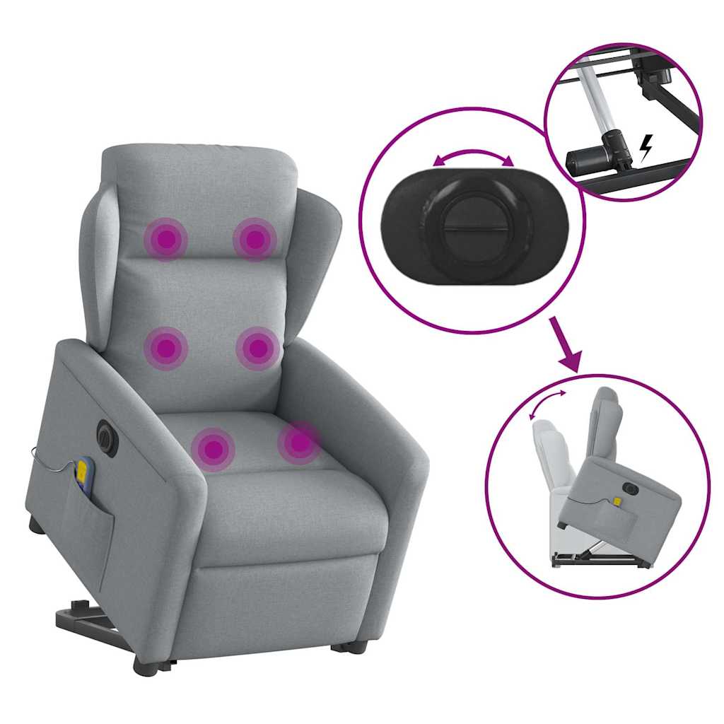 Elektrické Zvedací Masážní Polohovací Křeslo Světle Šedé Textil Světle Šedá