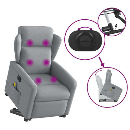 Elektrické Zvedací Masážní Polohovací Křeslo Světle Šedé Textil Světle Šedá