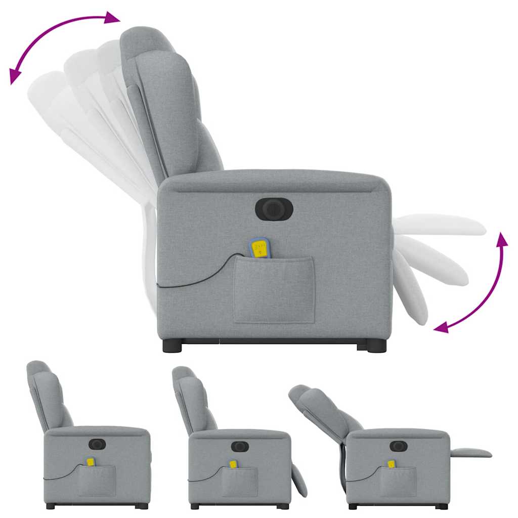 Elektrické Zvedací Masážní Polohovací Křeslo Světle Šedé Textil Světle Šedá