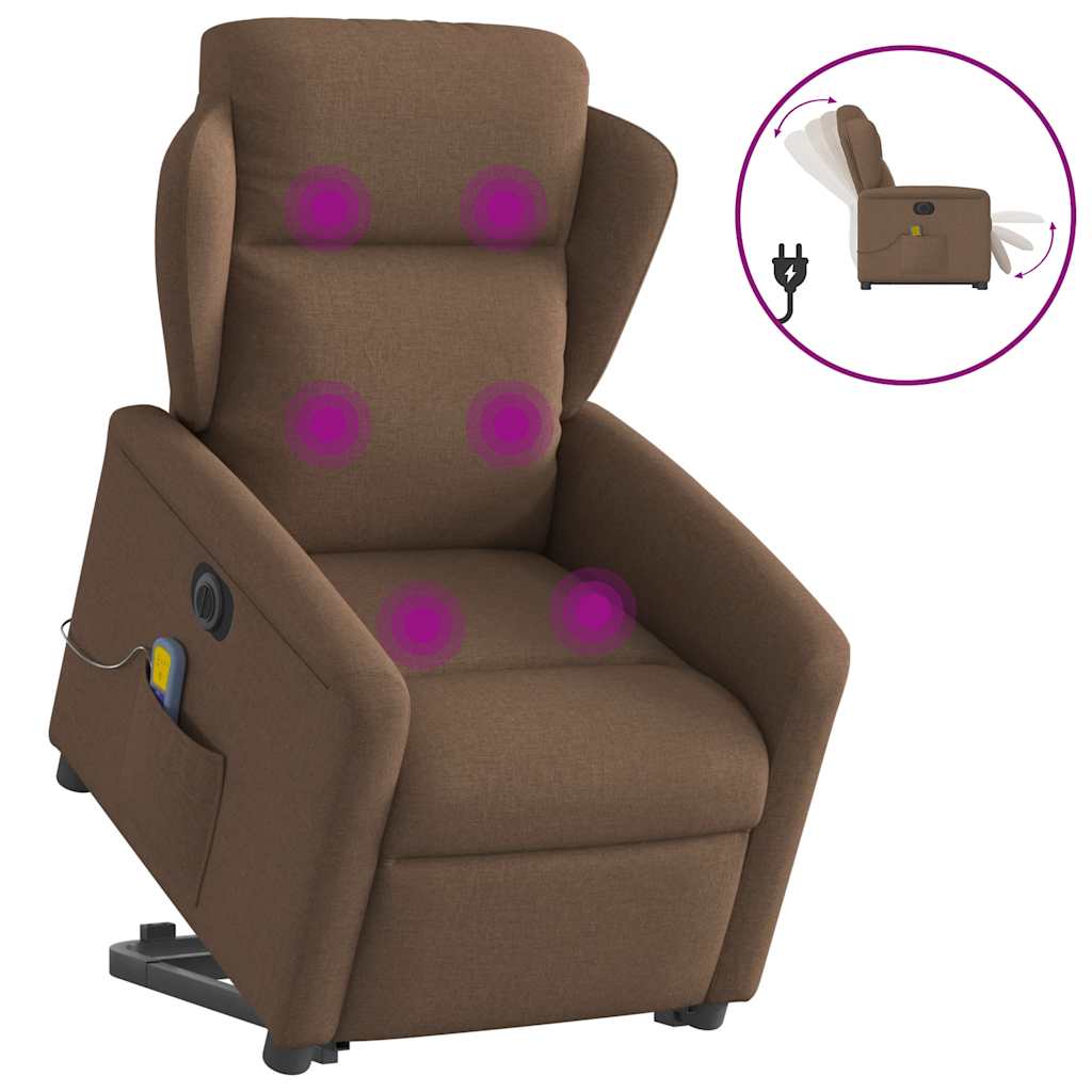 Elektrické Zvedací Masážní Polohovací Křeslo Hnědé Textil Hnědá