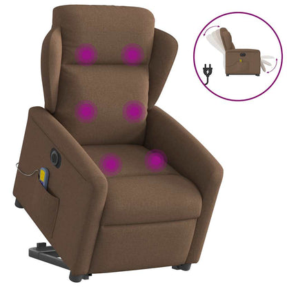 Elektrické Zvedací Masážní Polohovací Křeslo Hnědé Textil Hnědá