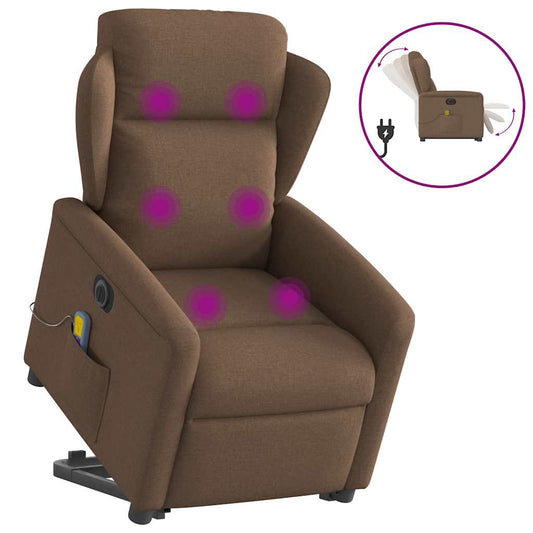 Elektrické Zvedací Masážní Polohovací Křeslo Hnědé Textil Hnědá