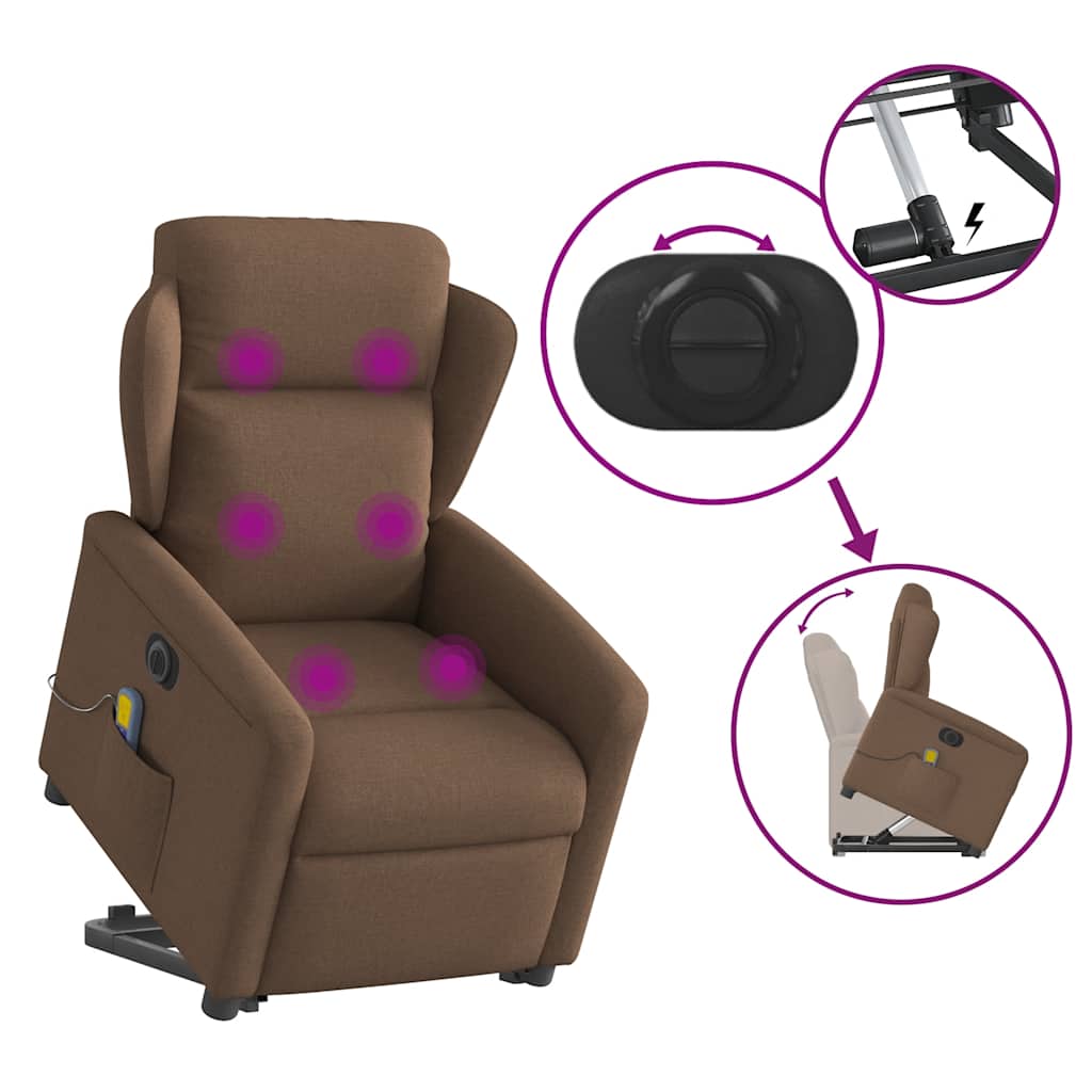 Elektrické Zvedací Masážní Polohovací Křeslo Hnědé Textil Hnědá