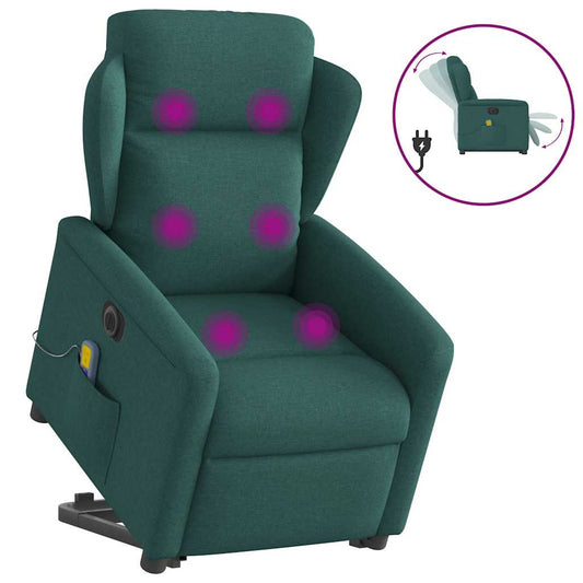 Elektrické Zvedací Masážní Polohovací Křeslo Zelené Textil Tmavě Zelená