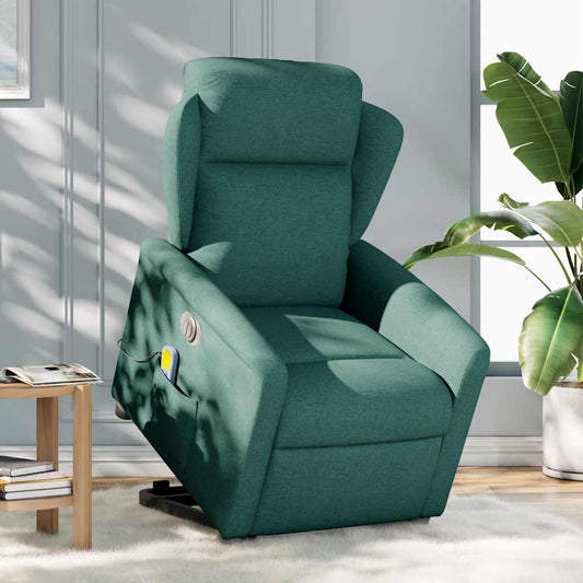 Elektrické Zvedací Masážní Polohovací Křeslo Zelené Textil Tmavě Zelená