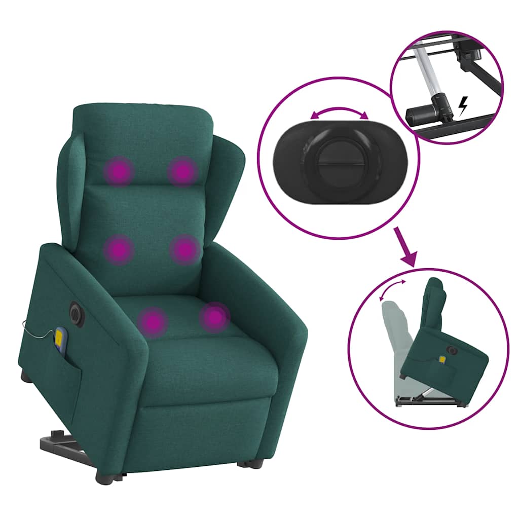 Elektrické Zvedací Masážní Polohovací Křeslo Zelené Textil Tmavě Zelená