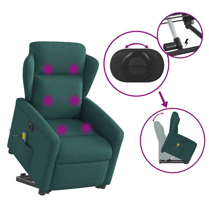 Elektrické Zvedací Masážní Polohovací Křeslo Zelené Textil Tmavě Zelená