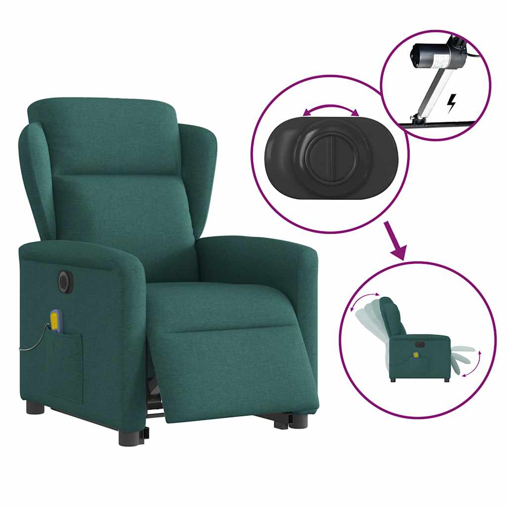Elektrické Zvedací Masážní Polohovací Křeslo Zelené Textil Tmavě Zelená