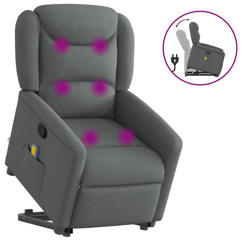 Elektrické Zvedací Masážní Polohovací Křeslo Tmavě Šedé Textil Tmavě Šedá