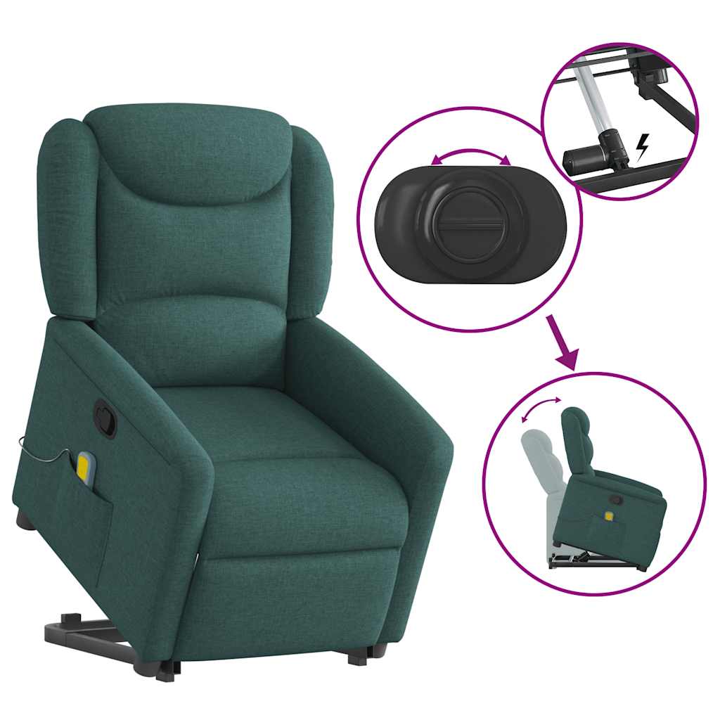 Zvedací Masážní Polohovací Křeslo Tmavě Zelené Textil Tmavě Zelená