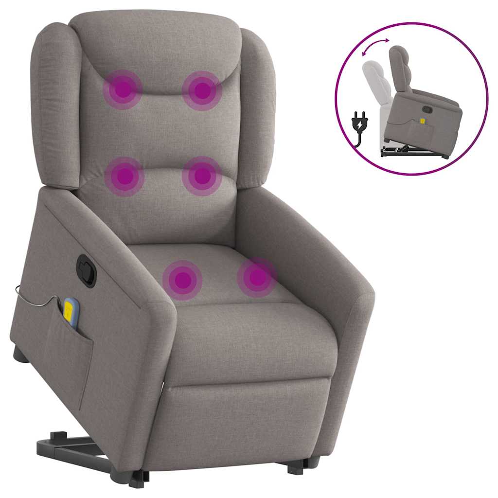Elektrické Zvedací Masážní Polohovací Křeslo Textil Taupe