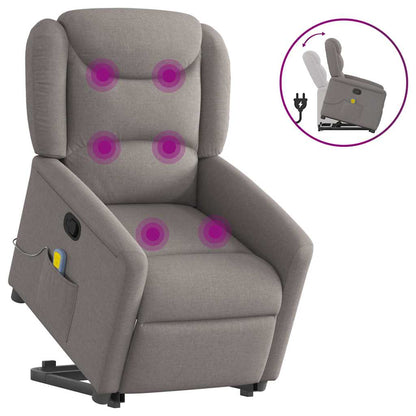 Elektrické Zvedací Masážní Polohovací Křeslo Textil Taupe