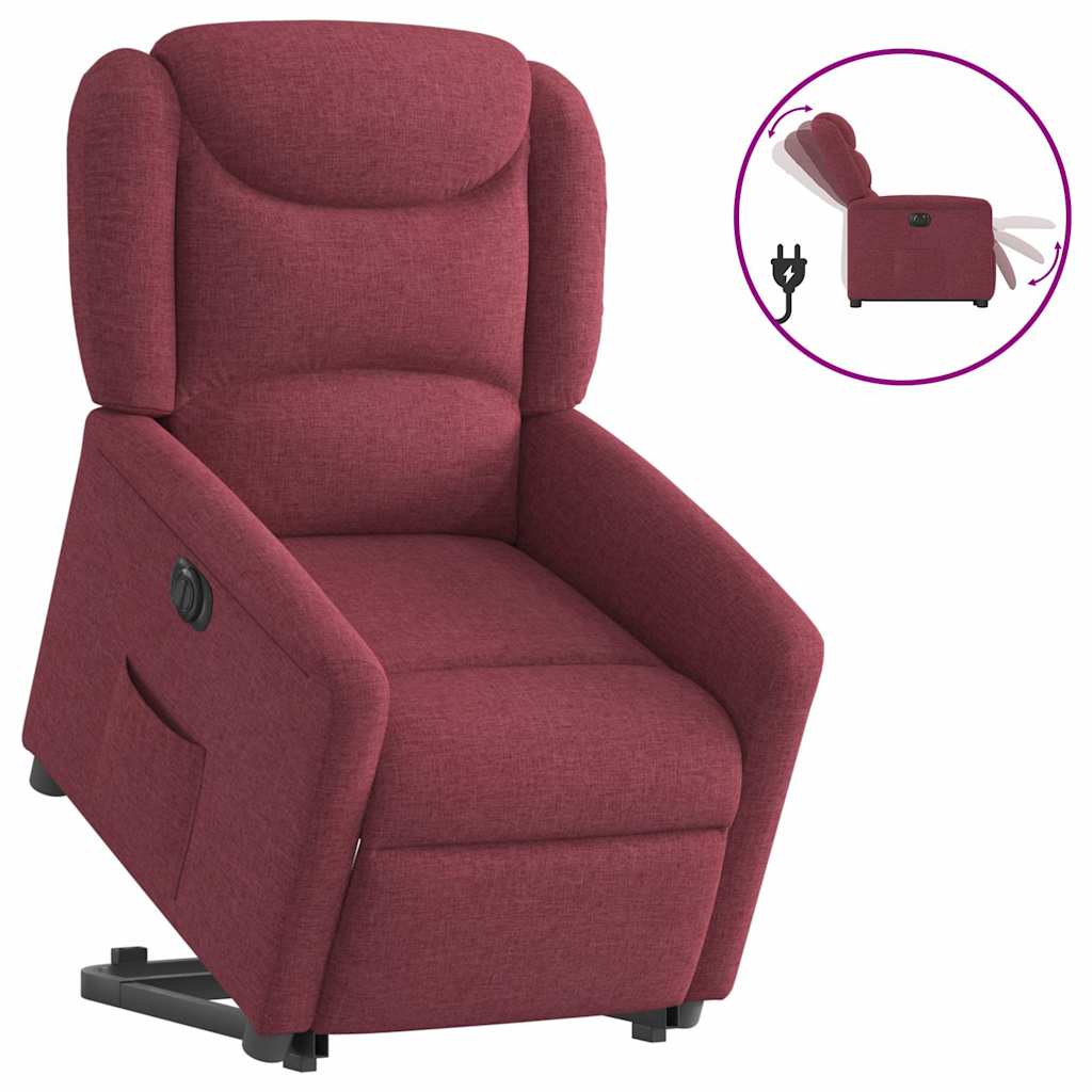 Elektrické Zvedací Masážní Polohovací Křeslo Vínové Textil Vínová Červená
