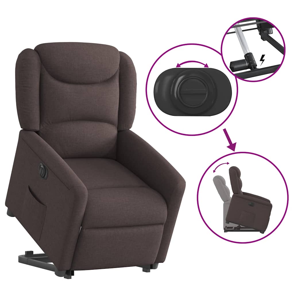 Elektrické Zvedací Polohovací Křeslo Tmavě Hnědé Textil Tmavě Hnědá