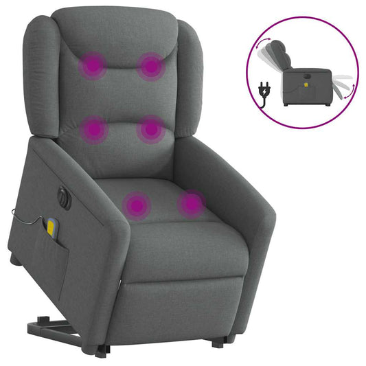 Elektrické Zvedací Masážní Polohovací Křeslo Tmavě Šedé Textil Tmavě Šedá