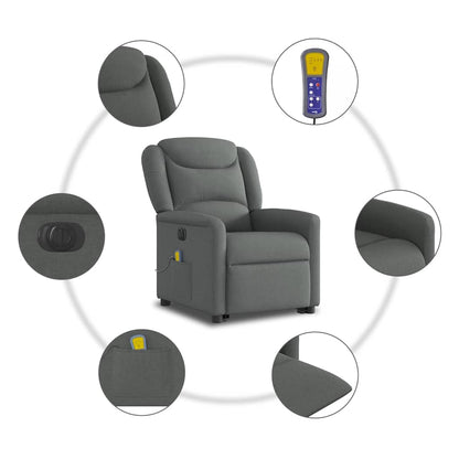 Elektrické Zvedací Masážní Polohovací Křeslo Tmavě Šedé Textil Tmavě Šedá