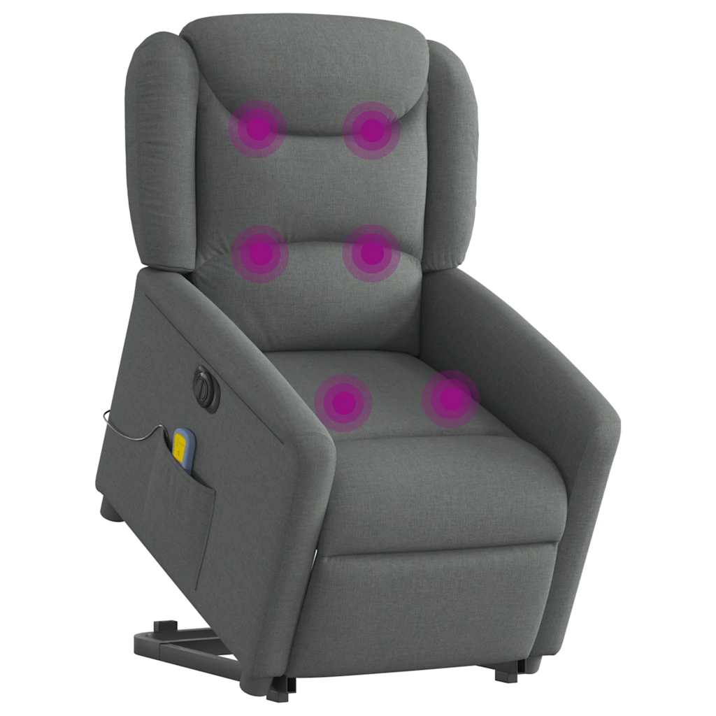 Elektrické Zvedací Masážní Polohovací Křeslo Tmavě Šedé Textil Tmavě Šedá