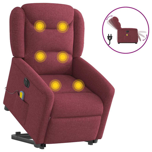 Elektrické Zvedací Masážní Polohovací Křeslo Vínové Textil Vínová Červená