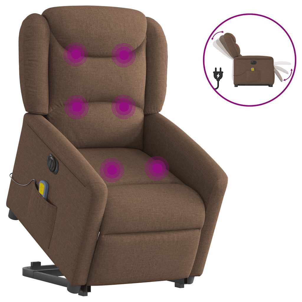 Elektrické Zvedací Polohovací Křeslo Hnědé Textil Hnědá