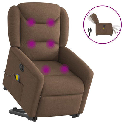 Elektrické Zvedací Polohovací Křeslo Hnědé Textil Hnědá
